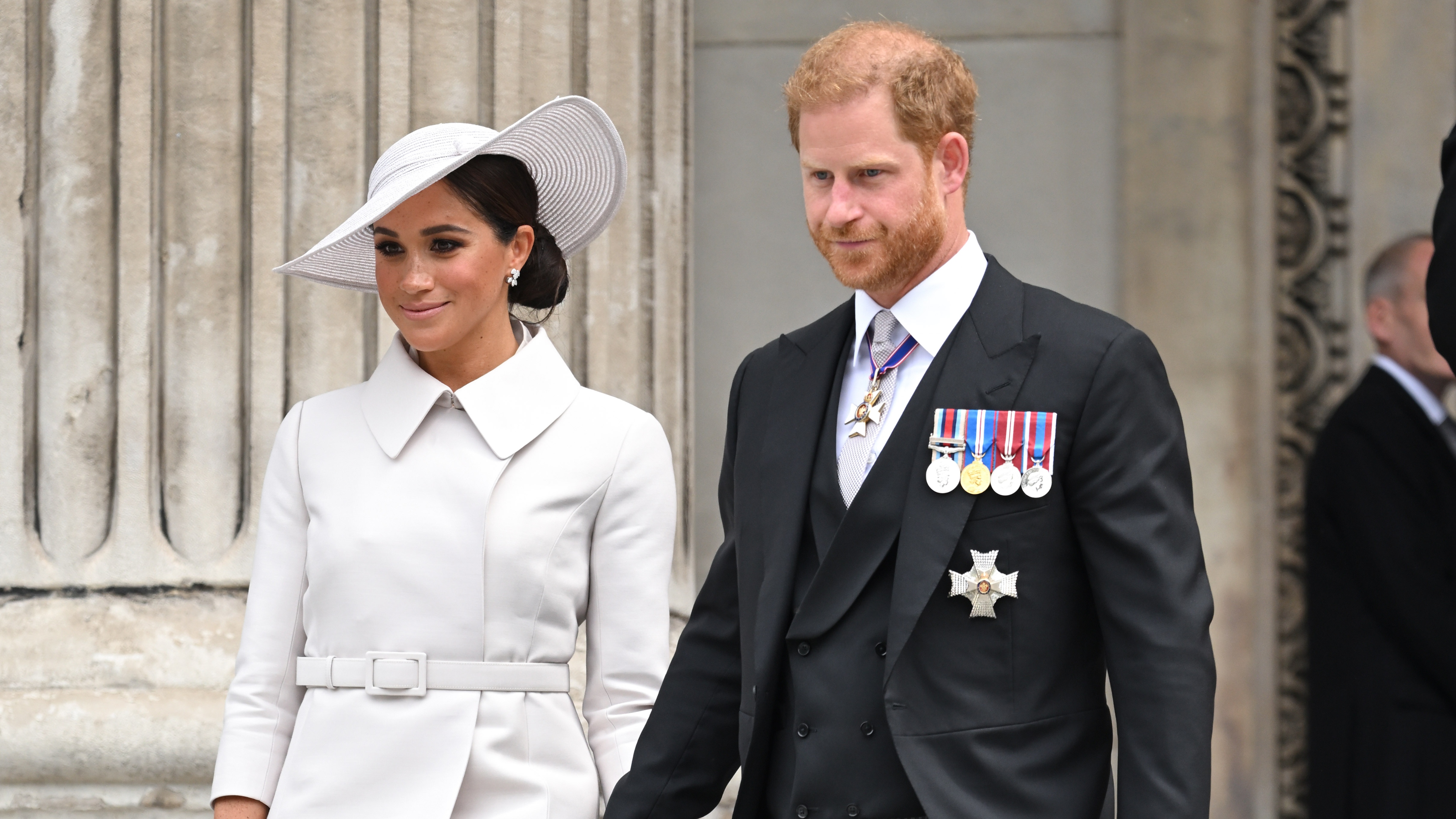 Meghan, Duchess of Sussex and Prince Harry, Duke of Sussex attend the National Service of Thanksgiving at St Paul&#039;s Cathedral on June 03, 2022