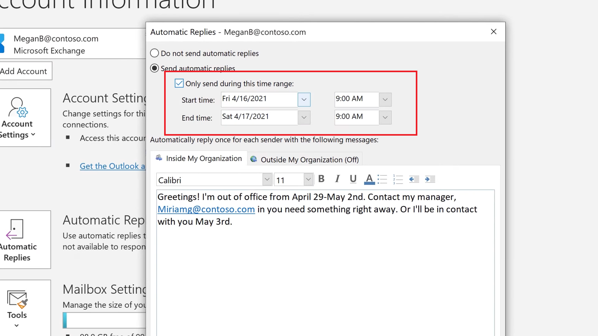How to send out of office in Outlook