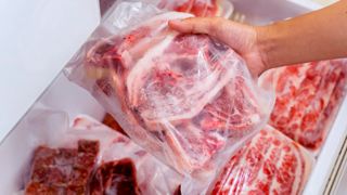 Frozen meats in freezer drawer