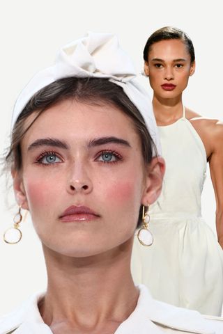 Models wearing monochromatic multi-taskers make-up trend 2024