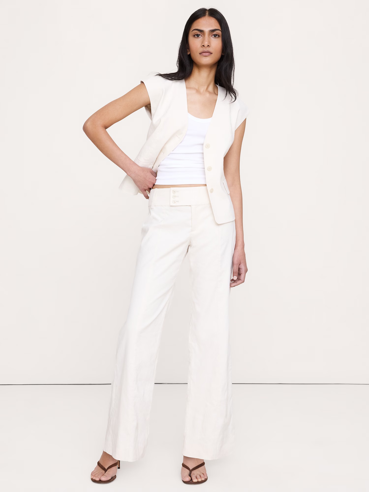 Banana Republic, Low-Rise Wide-Leg Stretch Linen-Viscose Pant