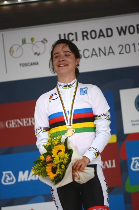 Marianne Vos's remarkable road world championship performance streak continues with her third world championship and eighth straight podium finish