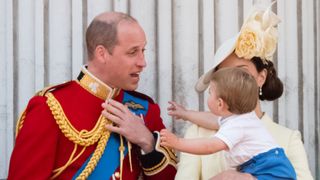 Prince Louis, Prince William, Duke of Cambridge, Princess Charlotte and Catherine, Duchess of Cambridge appear on the balcony during Trooping The Colour, the Queen's annual birthday parade, on June 08, 2019 in London, England.