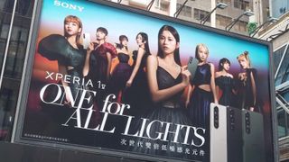 A billboard showcases the Xperia 1 V ahead of launch.