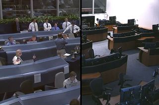 Then and now: On the right, NASA's flight control room at the end of the space shuttle program in July 2011. On the left, the same room after its MCC-21 upgrade, as seen in August 2013.