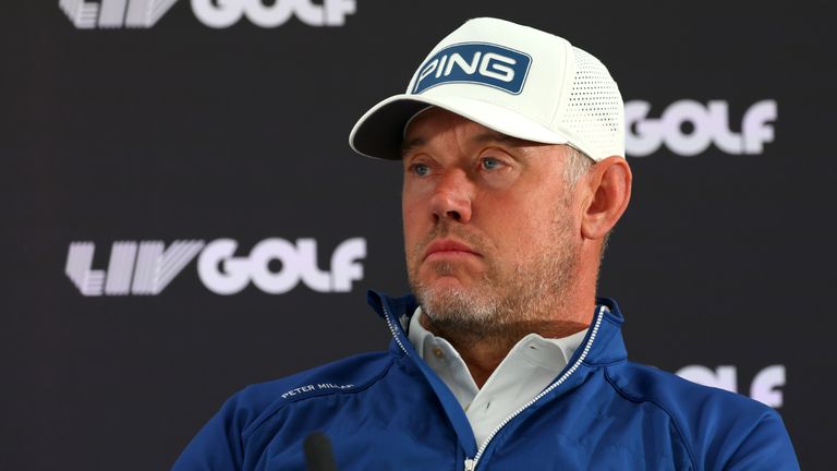 Lee Westwood speaks at a press conference for the LIV Golf Invitational Series on 8 June 2022