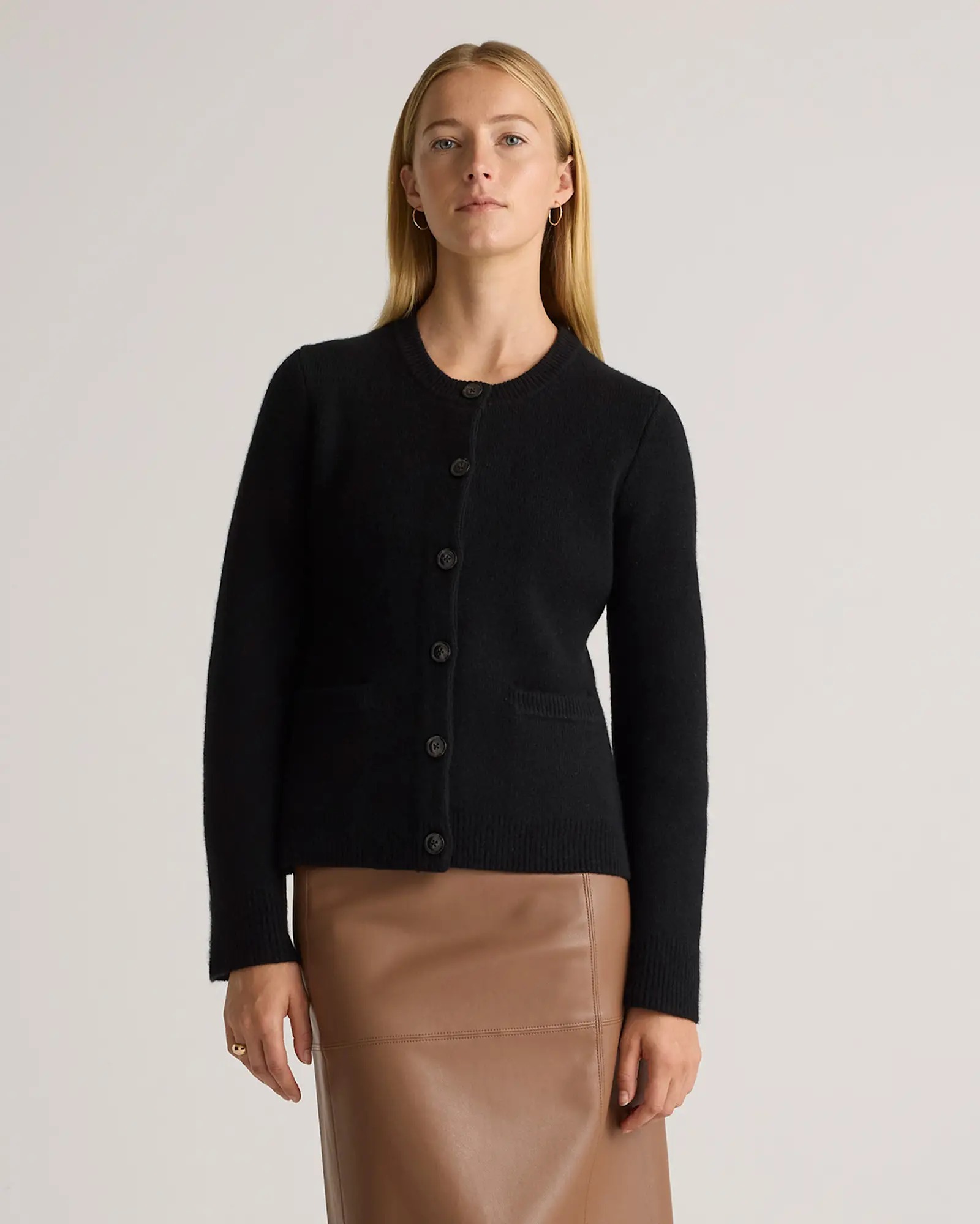 Mongolian Cashmere Structured Cardigan in Black