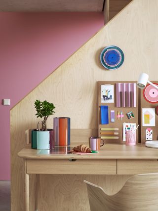 Ikea and Raw Color collaboration: desk with colourful vases, mug and accessories