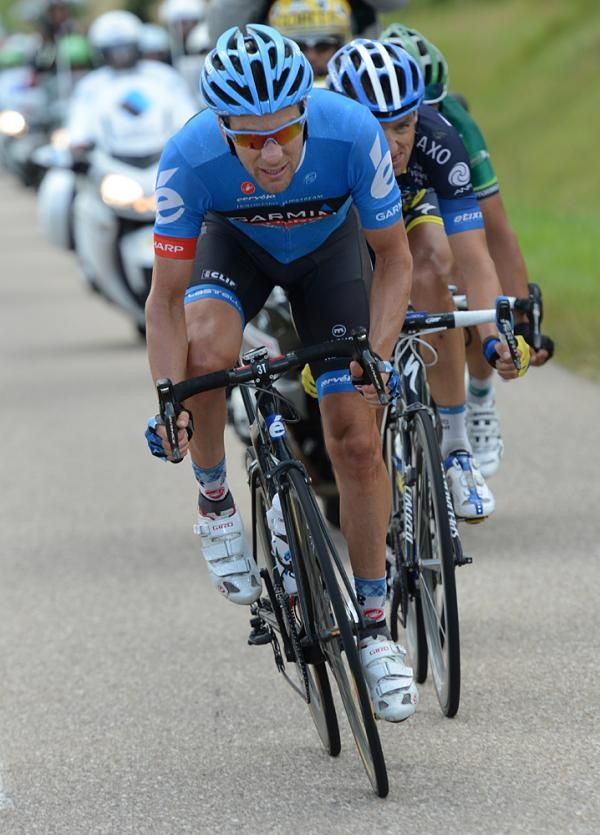 David Zabriskie (Garmin-Sharp) leads the four-man breakaway in the Tour's stage 6