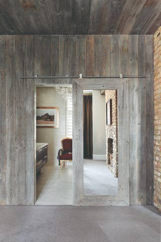 Modern barn door with a mirror