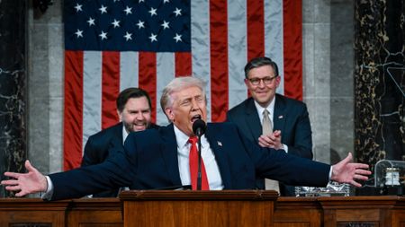 U.S. President Donald Trump delivers the State of the Union address during a joint session of Congress in the House Chamber at the Capitol on Feb. 24, 2026 in Washington, D.C.