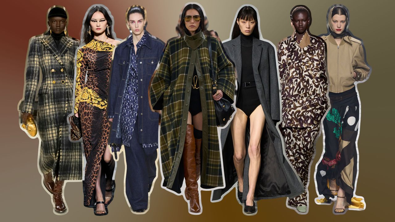 a collage showing the biggest fall print trends 2024