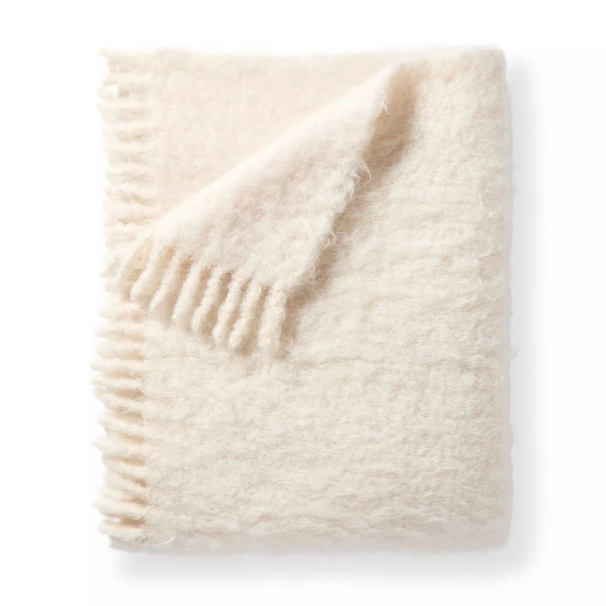 cream mohair fringed throw