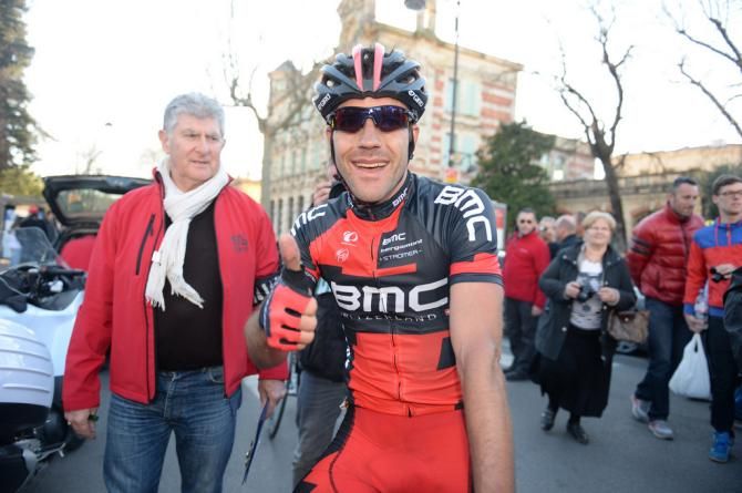 Ama&euml;l Moinard (BMC) gives the thumbs up after his stage win