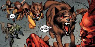 Rahne Sinclair transforming to Wolfsbane in New Mutants, Marvel Comics