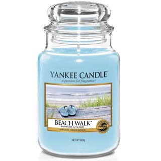blue colour yankee candle in glass jar