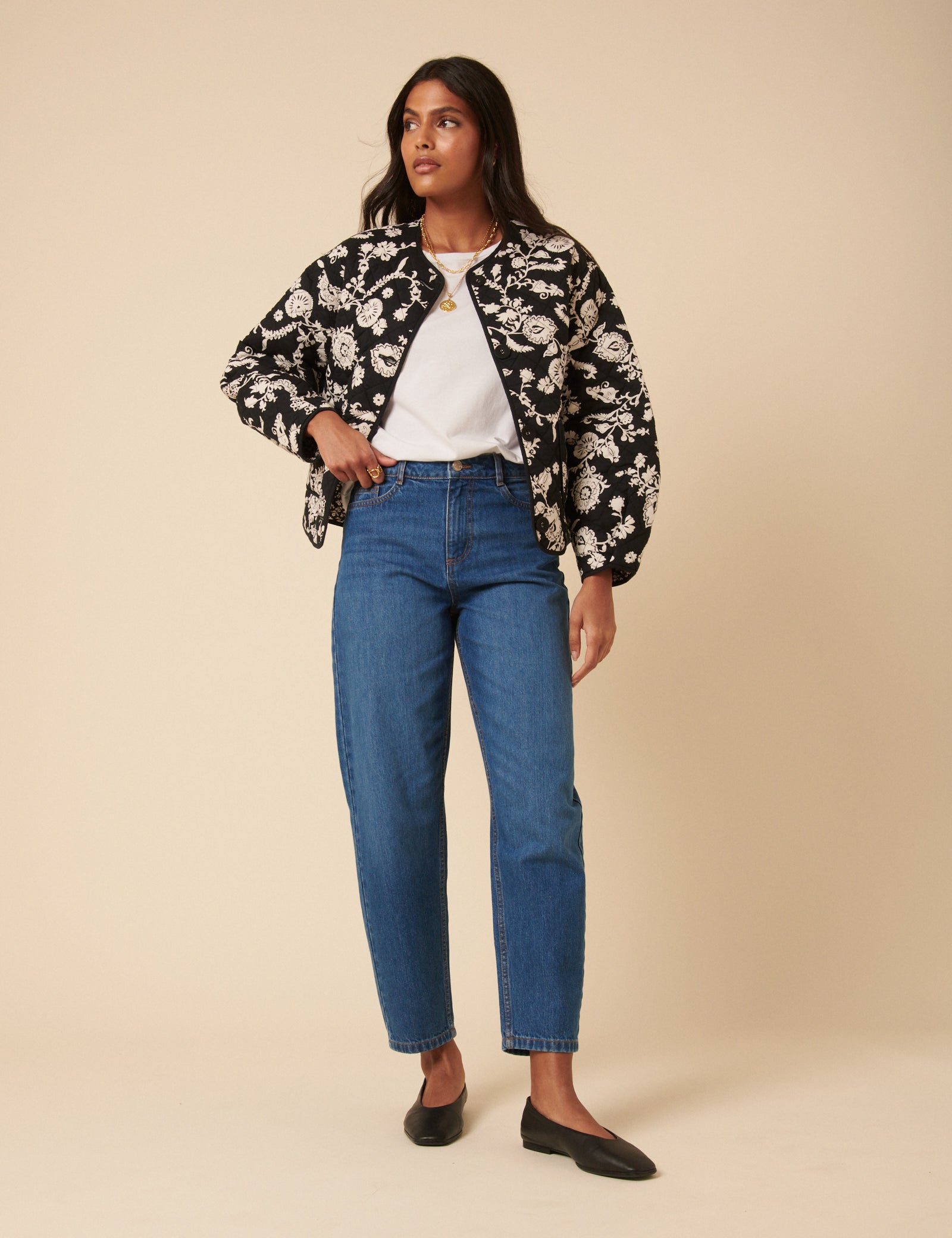 Mid Wash High Rise Barrel Leg Jeans