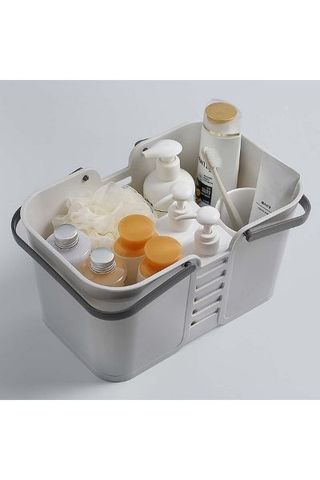 YGpretty Plastic Storage Basket with cleaning supplies inside