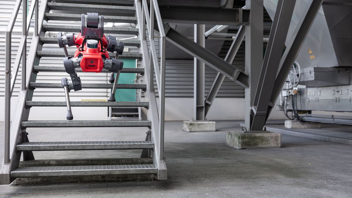 Four-legged robot walking up stairs