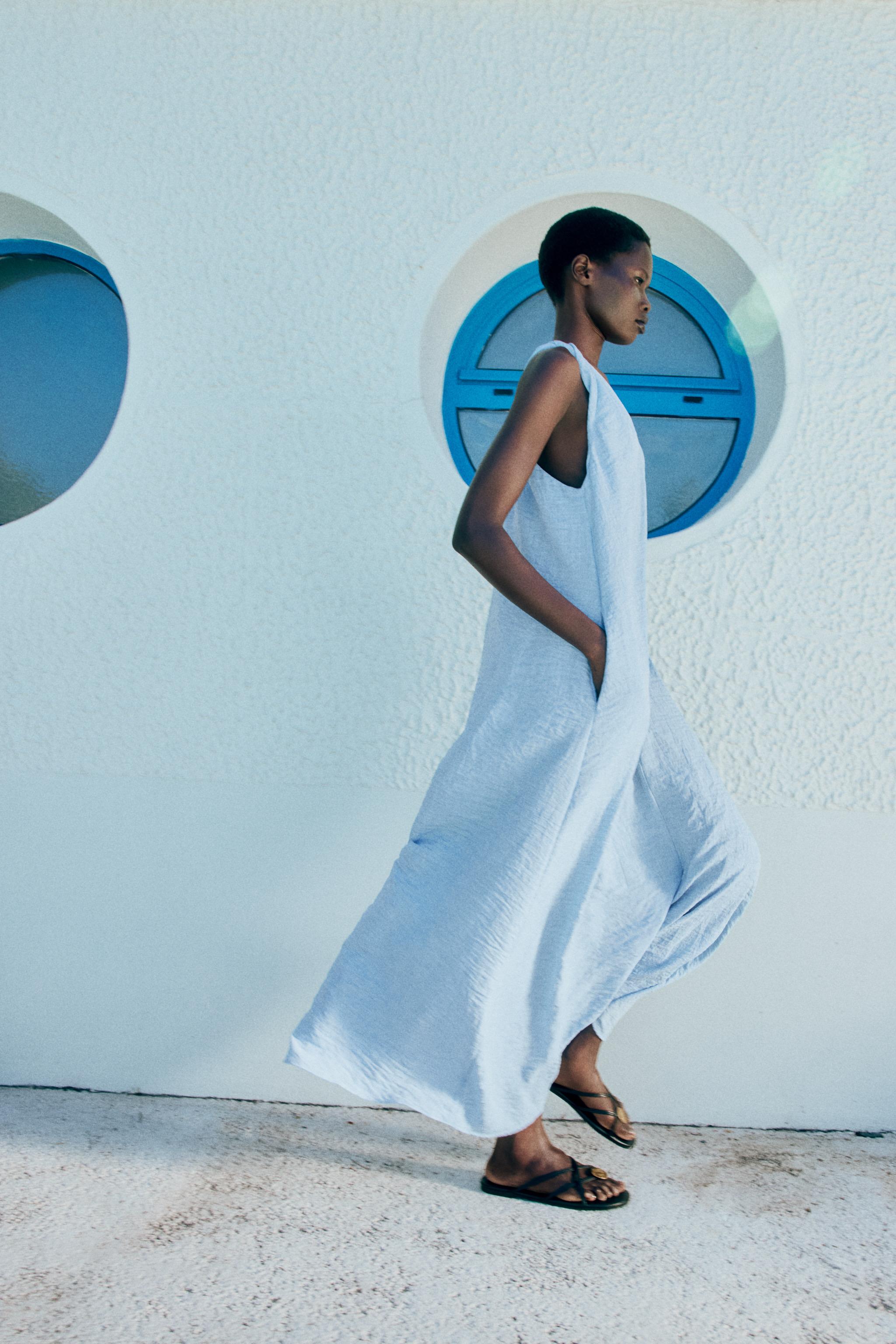 Twisted Shoulder Long Dress - Light Blue - Xs