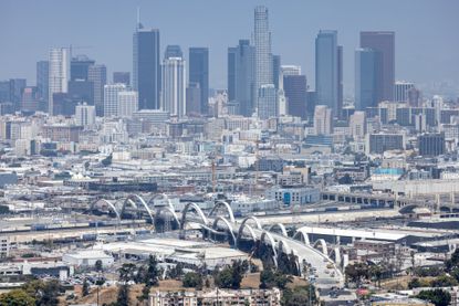 Aerial shot of the Sixth Street Viaduct in Los Angeles