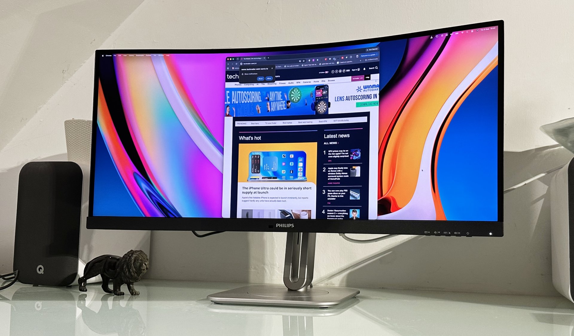 The Philips 34B2U5900C 5K2K monitor in a home office during our testing