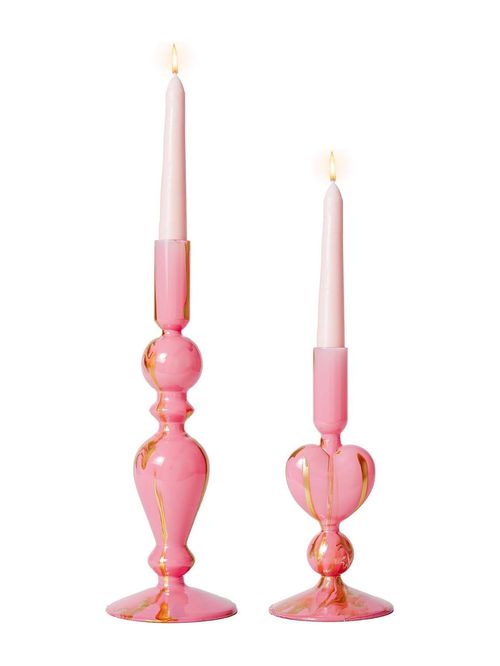Pink & Gold Glass Candle Holders, Set of 2