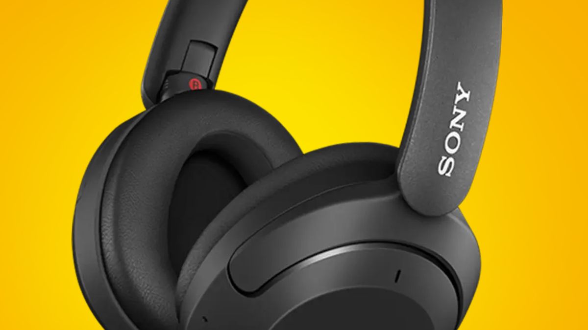 The Sony WH-XB910N headphones on an orange background