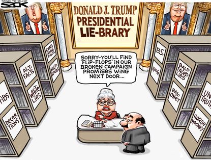 Political Cartoon U.S. Trump Liar Presidential Library Campaign Promises