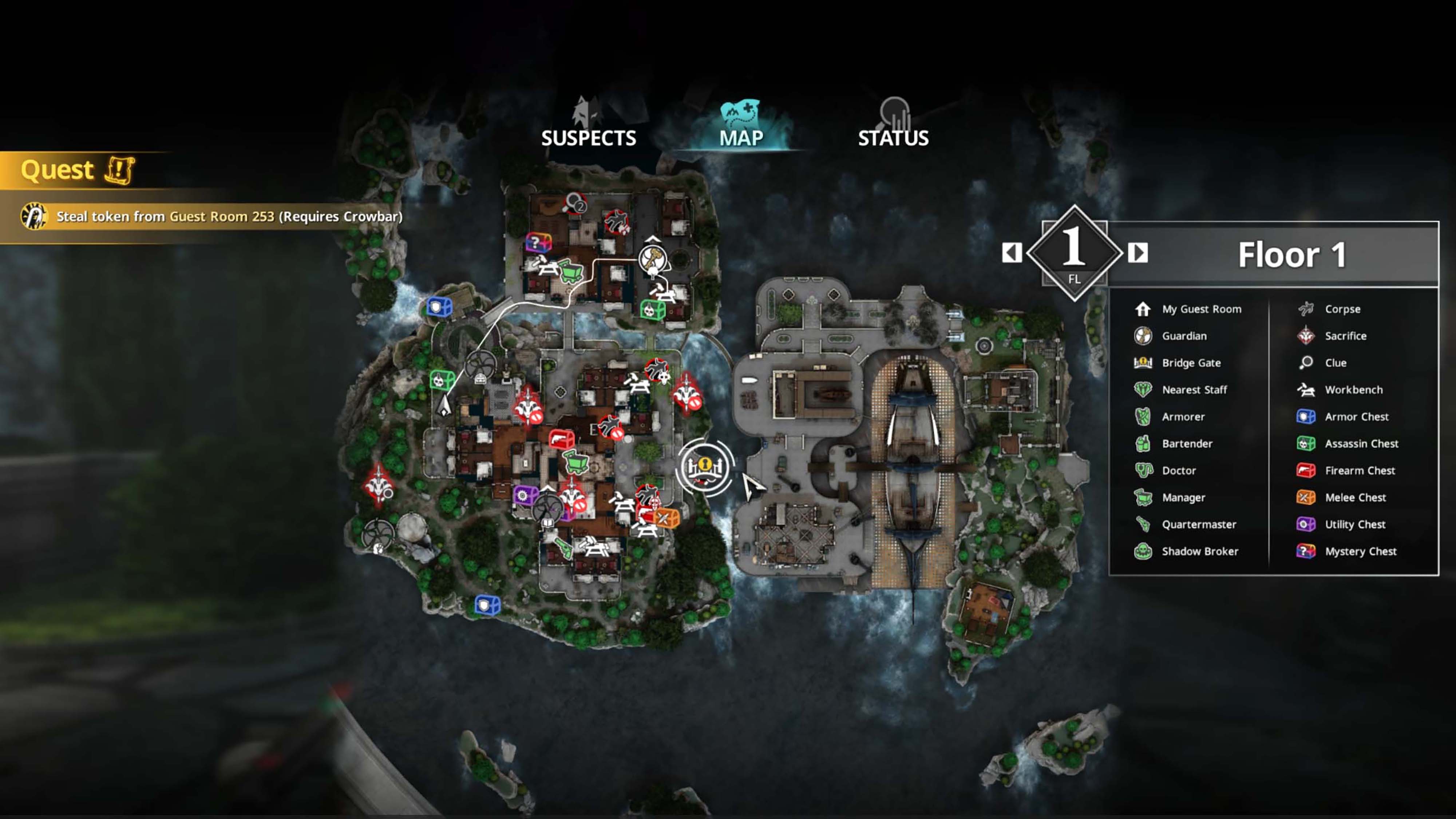 A screenshot from Killer Inn depicting the map.