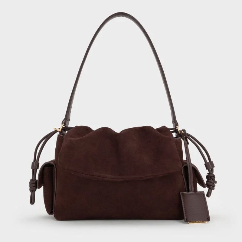 brown suede shoulder bag
