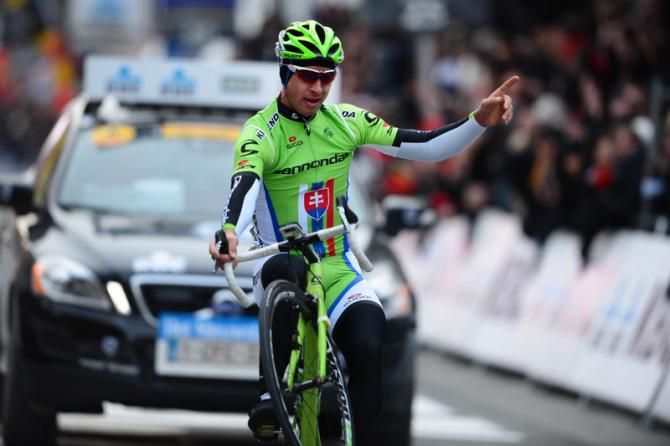 Peter Sagan (Cannondale) with one of his trademark finishes at Gent-Wevelgem