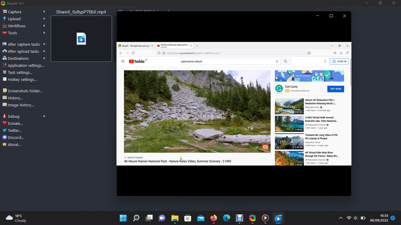 Screenshot of ShareX, the open-source free screen recorder