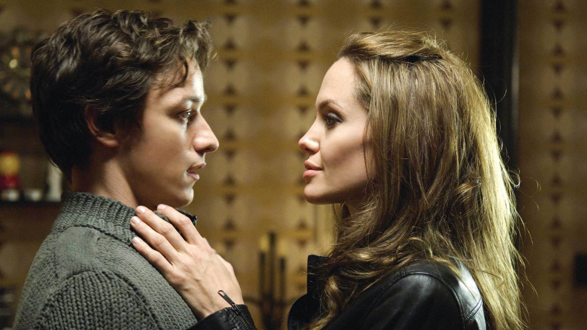 (L-R) James McAvoy as Wesley Gibson and Angelina Jolie as Fox in "Wanted"