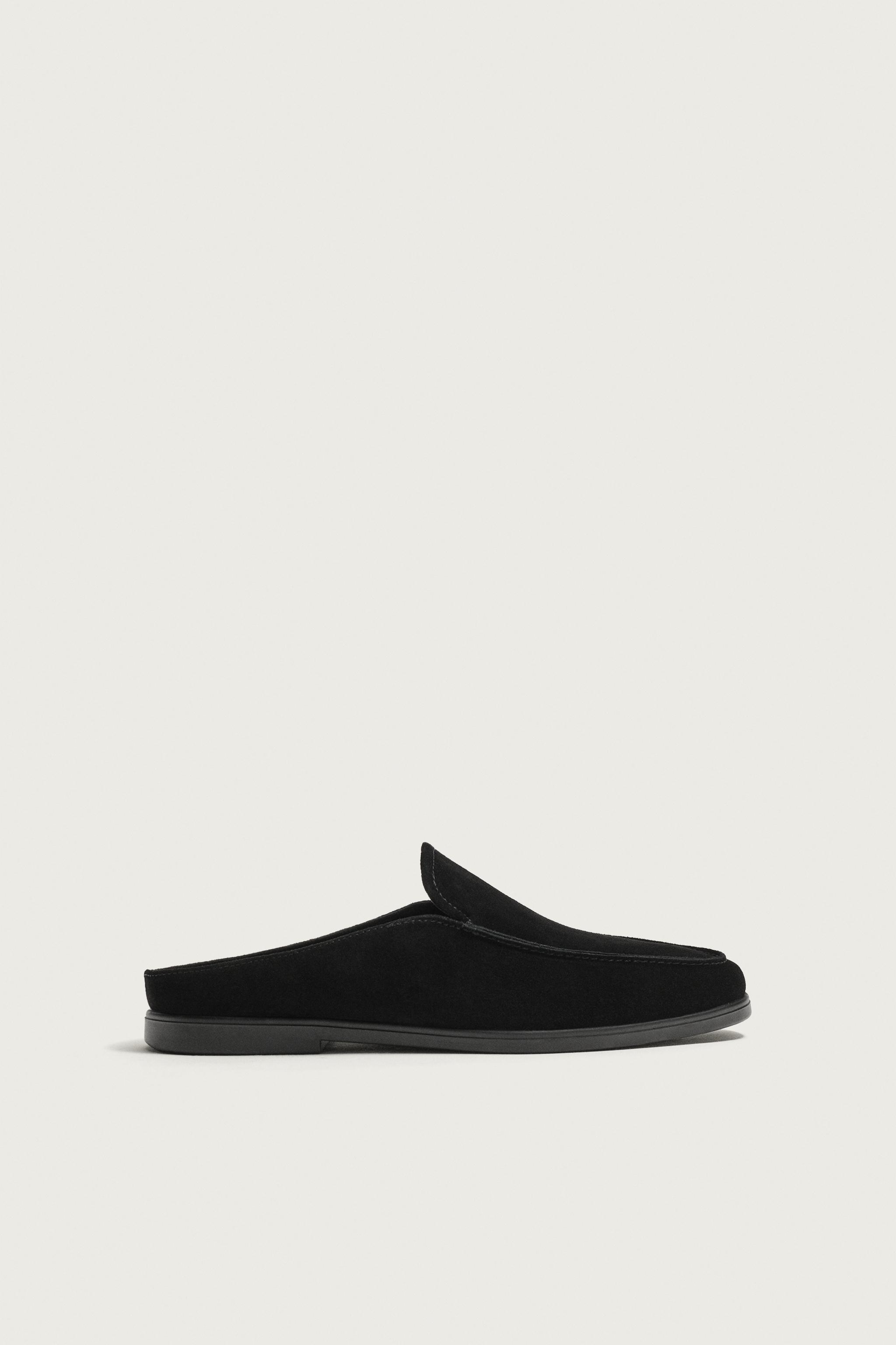 Leather Mule Loafers - Black - 6