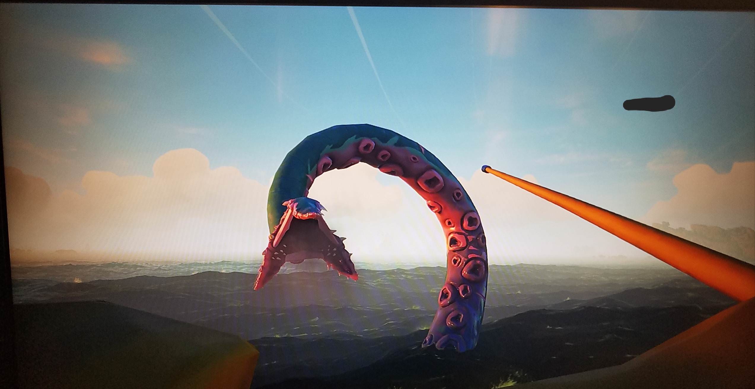 A leaked image of a close-up encounter with Sea of Thieves' Kraken.