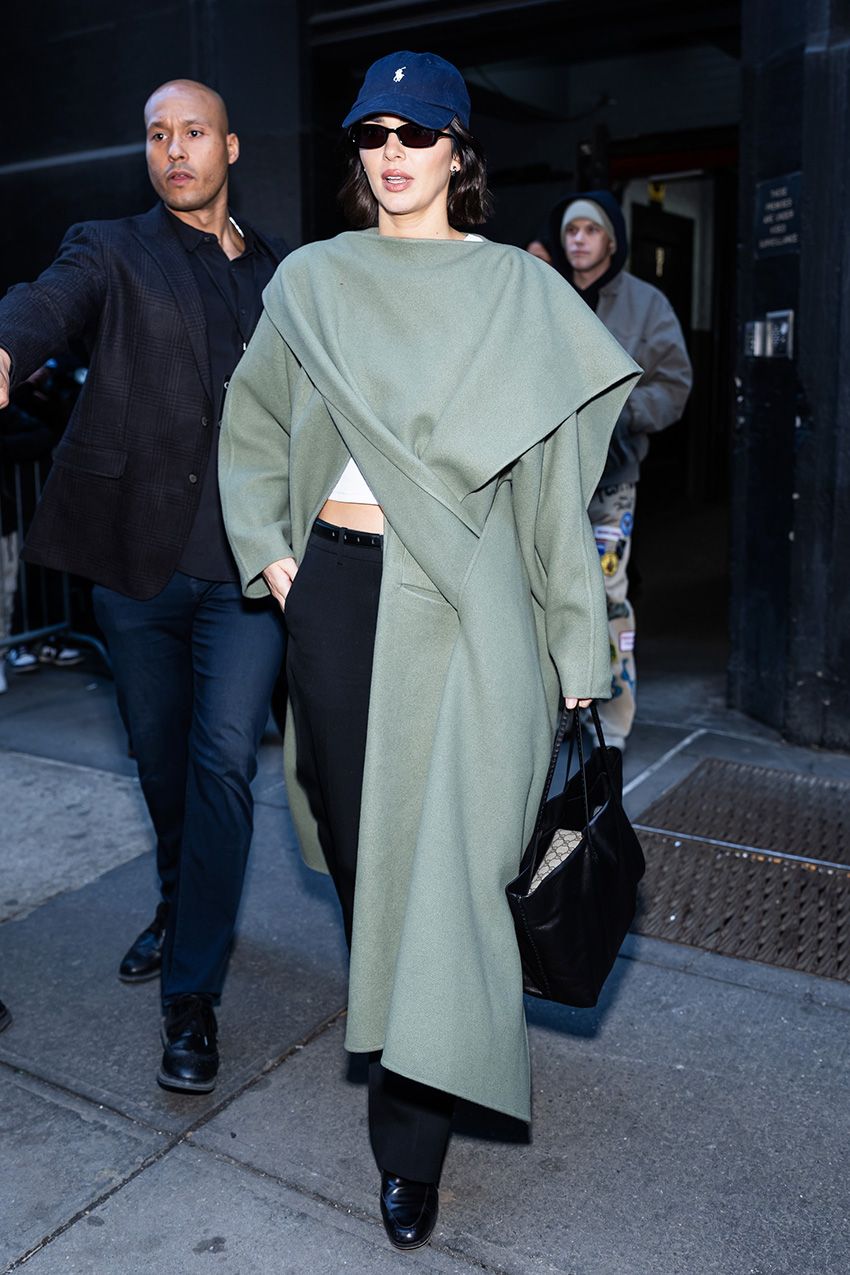 Kendall Jenner wearing a mint green coat in NYC