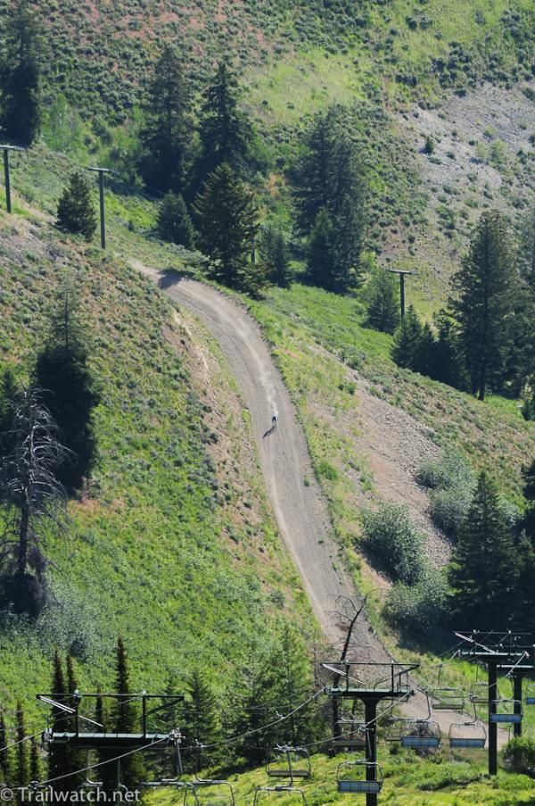 Looking down on the high-speed fireroad descent
