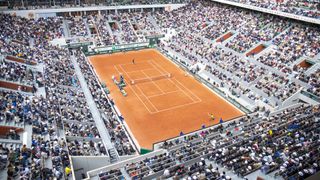 General view of the Court Philippe Chatrier at Roland Garros for the 2022 French Open tennis