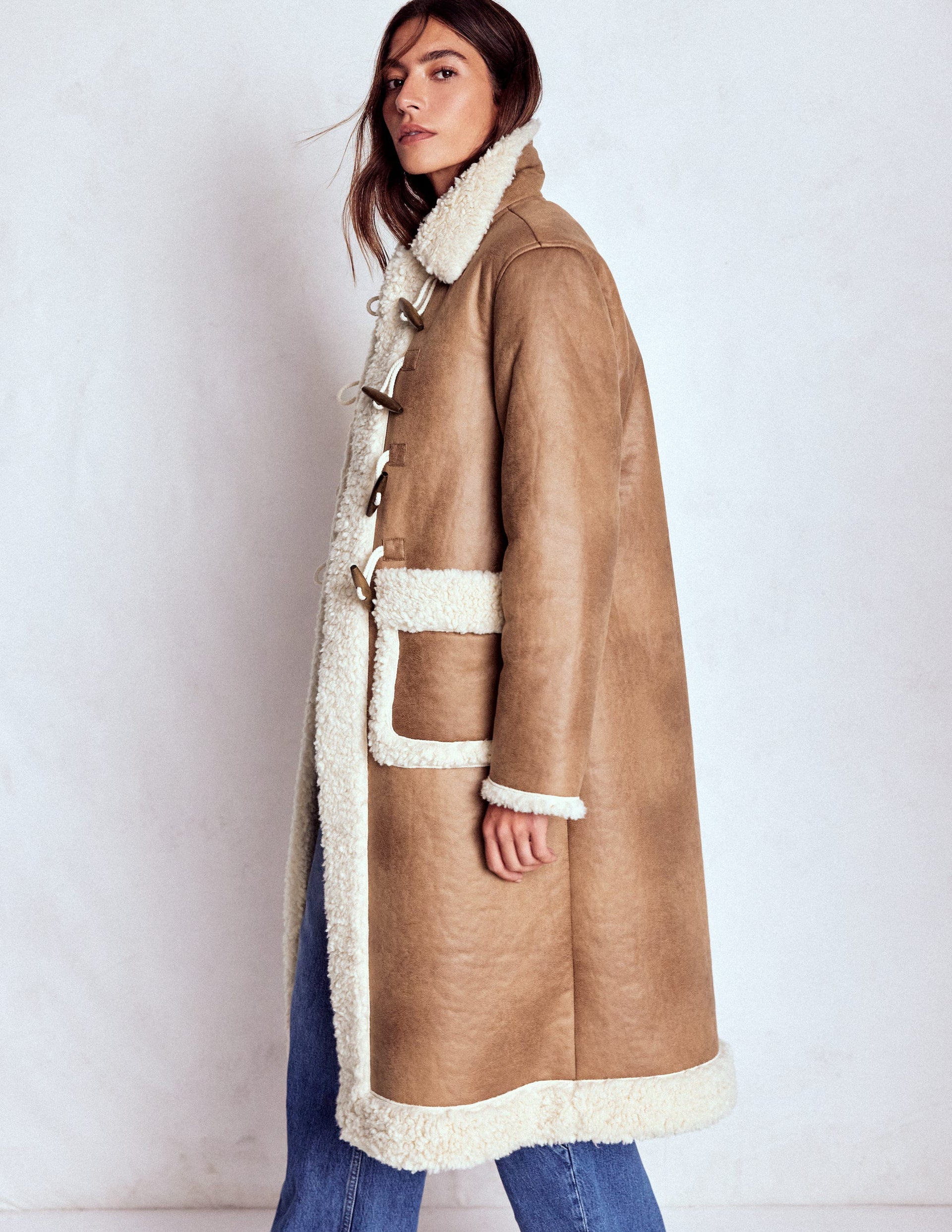Borg Duffle Coat-Camel, Natural Borg