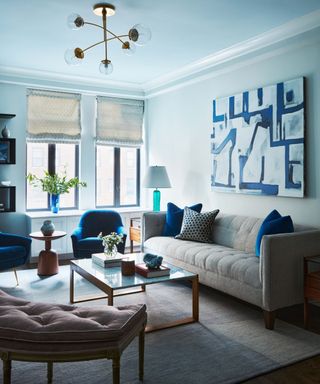 Living room in blue designed by Joshua Smith