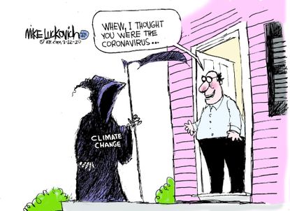 Editorial Cartoon U.S. Coronavirus Climate Change reaper global disasters death