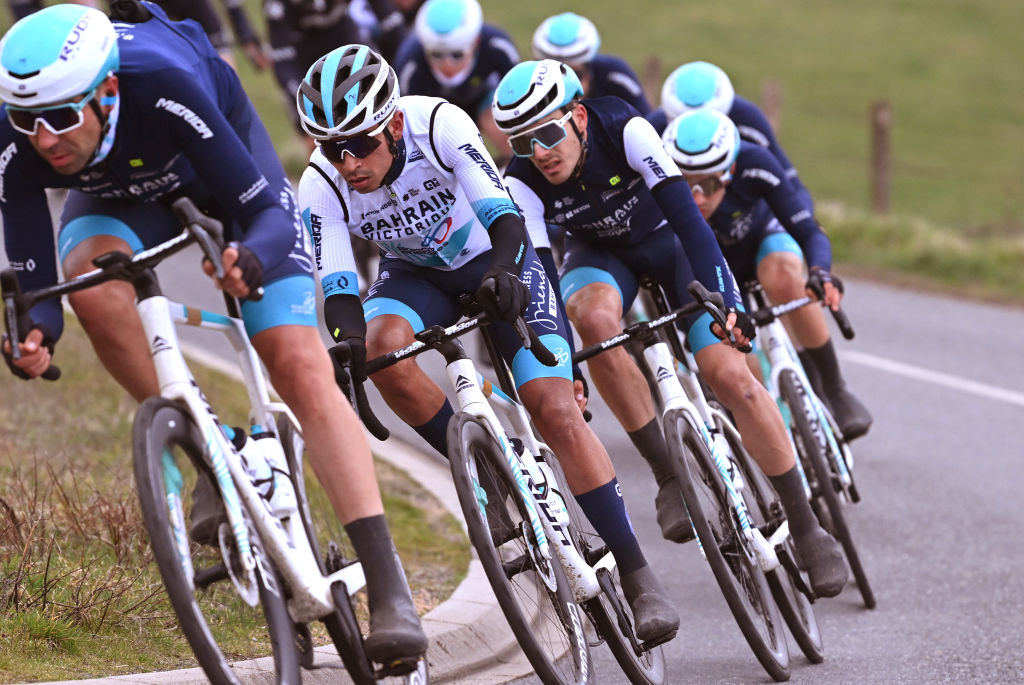 LA LOGE DES GARDES, FRANCE - MARCH 12: Santiago Buitrago of Colombia and Team Bahrain Victorious competes during the 83rd Paris - Nice 2025, Stage 4 a 163.4km stage from Vichy to La Loge des Gardes 1078m / #UCIWT / on March 12, 2025 in La Loge des Gardes, France. (Photo by Dario Belingheri/Getty Images)