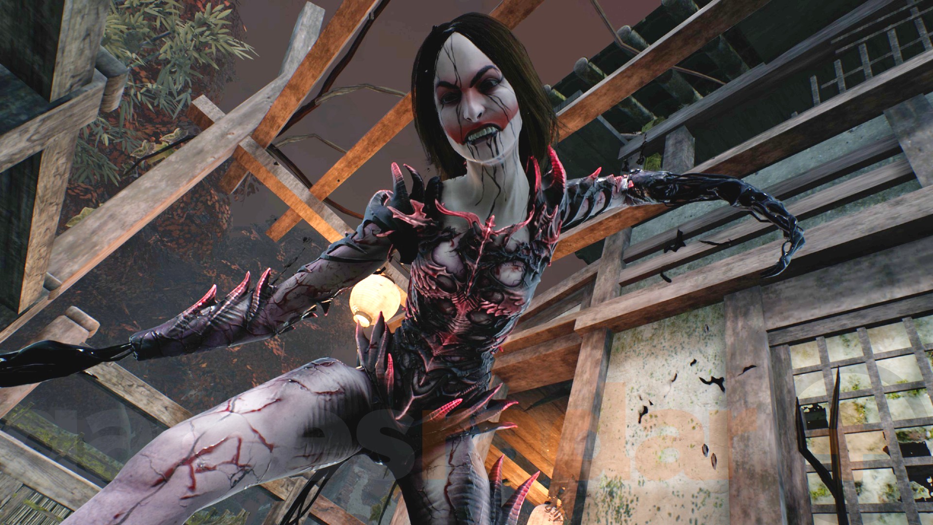 The Artist, one of the DBD killers, looks down on a survivor as she kills them.