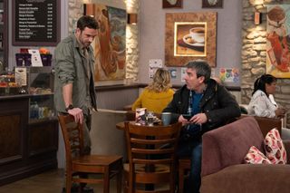 John Sugden and Cain in the cafe