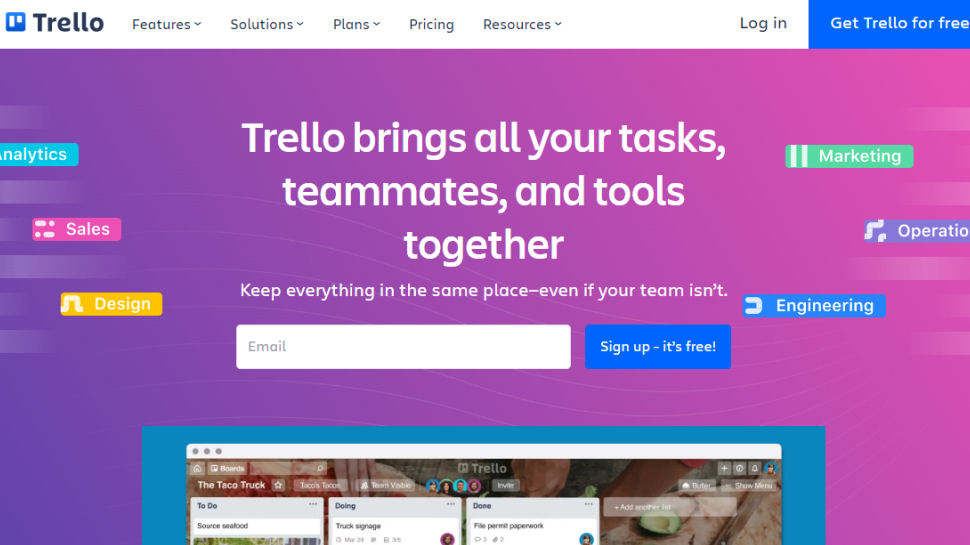 Tangkapan layar situs web untuk Trello