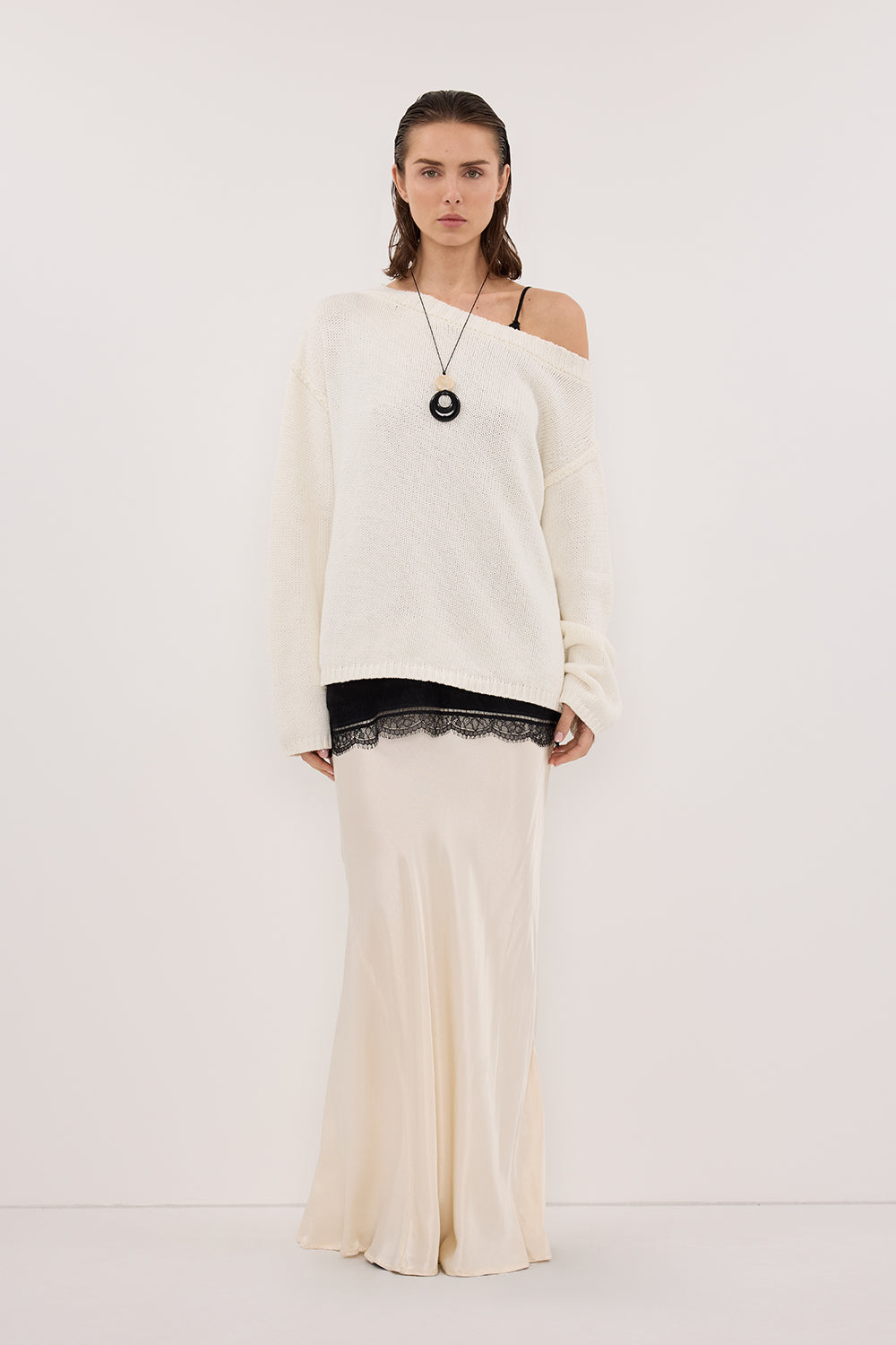 Charli Cream Satin Maxi Skirt - 2 / Cream