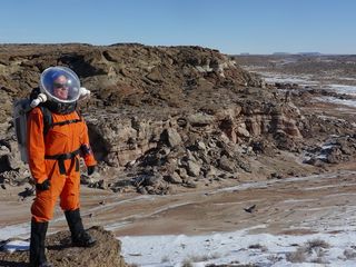 Crew 133 commander Paula Crock during a January 2014 mission at Utah's Mars Desert Research Station.
