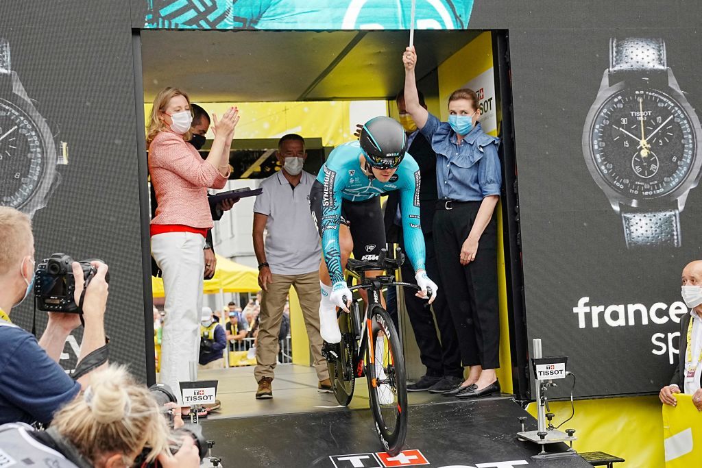 BB HotelsKTM teams French rider Jeremy Lecroq is the first to take the start of the 1st stage of the 109th edition of the Tour de France cycling race 132 km individual time trial stage in Copenhagen on July 1 2022 Denmark OUT Photo by Bo Amstrup Ritzau Scanpix AFP Denmark OUT Photo by BO AMSTRUPRitzau ScanpixAFP via Getty Images