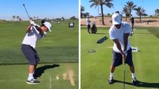 Images of Anthony Kim taking a swing